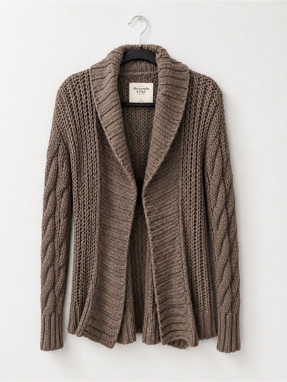 Abercrombie & Fitch Women's Chunky Cable Shawl Collar Cardigan - Brown